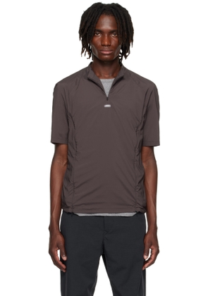 AMOMENTO Brown Mock Neck Zip T-shirt