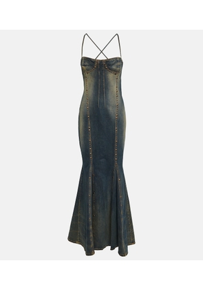 Blumarine Embellished denim gown