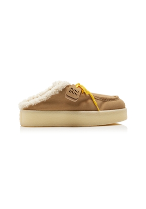 Miu Miu Sabot Shearling-Lined Suede Mules - Moda Operandi