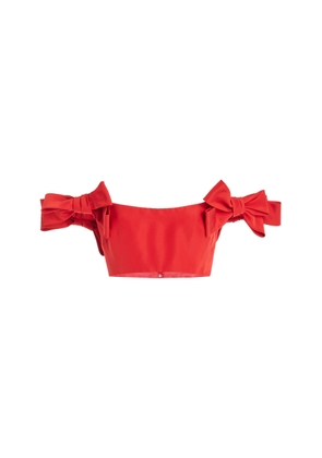 Monique Lhuillier Bow-Detailed Silk Faille Cropped Top - Moda Operandi