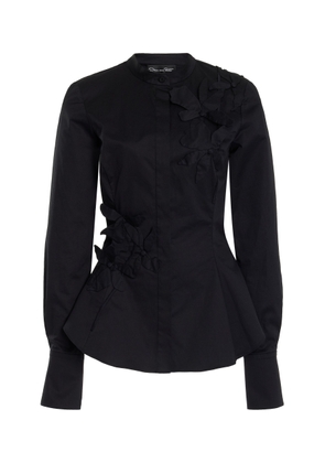 Oscar de la Renta Long Sleeve  Fabric Orchid Cotton Stretch Blouse - Moda Operandi