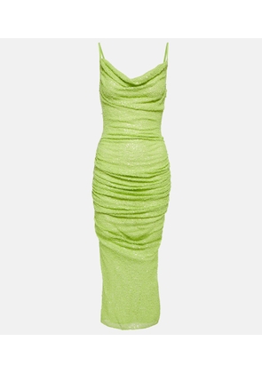 Self-Portrait Beaded ruched mesh midi dress