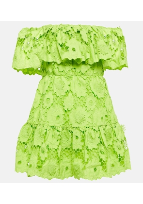 Self-Portrait Off-shoulder cotton lace minidress