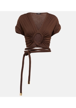 Balmain Draped cutout jersey tie top