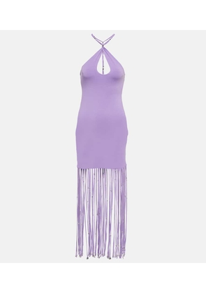Rotate Fringe-trimmed jersey maxi dress