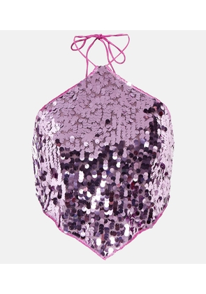 Oseree Sequined halterneck crop top