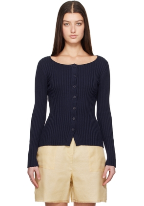 Silk Laundry Navy Ribbed Kia Cardigan