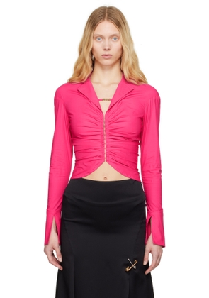 Versace Jeans Couture Pink Logo Ruched Shirt
