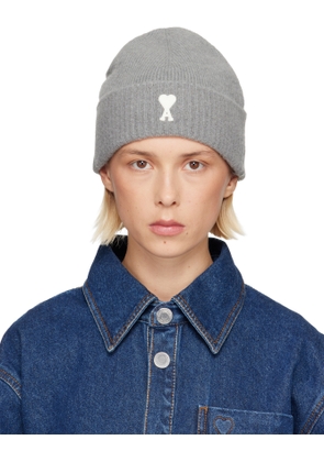 AMI Paris Gray Alpaca Striped Ami de Coeur Beanie