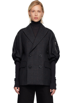 sacai Gray & Black Double-Faced Plaid Blazer