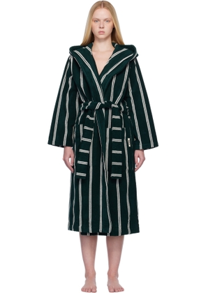 Tekla Green & White Terry Hooded Bathrobe