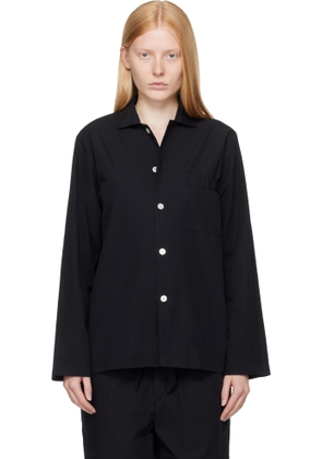 Tekla Black Poplin Long-Sleeved Pyjama Shirt