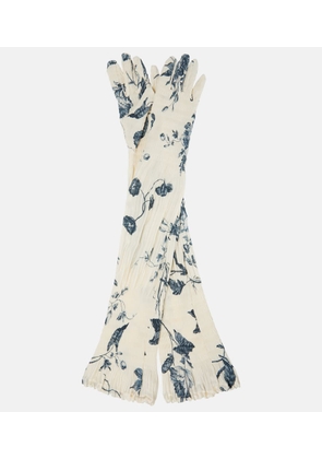 Erdem Smocked floral gloves