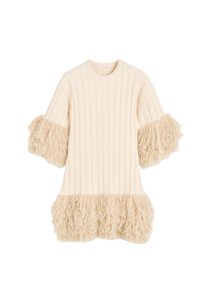 By Malene Birger Lina Shearling-Trimmed Knit Cotton Mini Dress - Moda Operandi