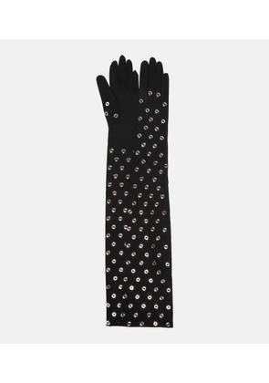 Alaia Eyelet embellished jersey gloves