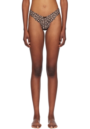 Fleur du Mal Brown Leopard Embroidery Thong