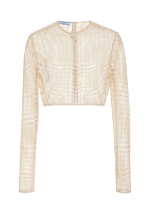 Prada Pearl-Embroidered Mesh Cropped Top - Moda Operandi