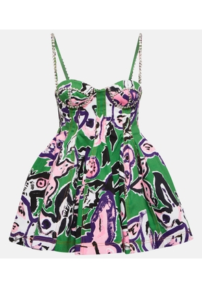 Area Embellished printed denim minidress