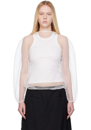AMOMENTO White Sheer Lace Mock Neck Top