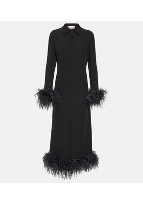 Valentino Feather-trimmed silk midi dress