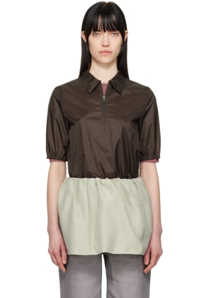 AMOMENTO Brown Sheer Half Zip-Up Polo