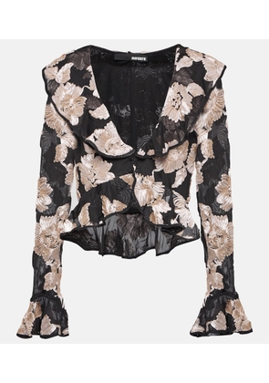 Rotate Ruffled floral mesh top