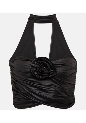 Rotate Floral-applique strapless crop top