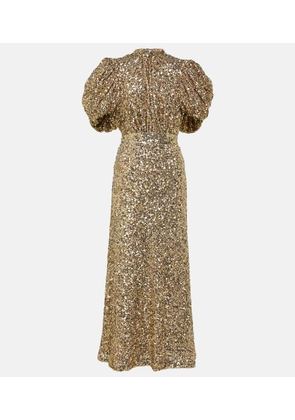 Rotate Sequined puff-sleeve midi dress