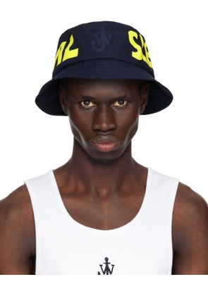JW Anderson Navy 'Real Sleep' Slogan Bucket Hat