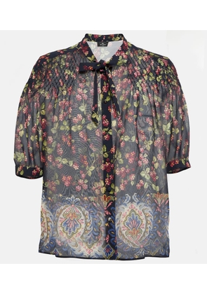 Etro Tie-neck printed silk top