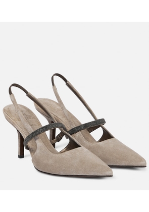 Brunello Cucinelli Monili suede slingback pumps