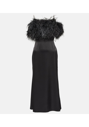 David Koma Feather-trimmed satin midi dress