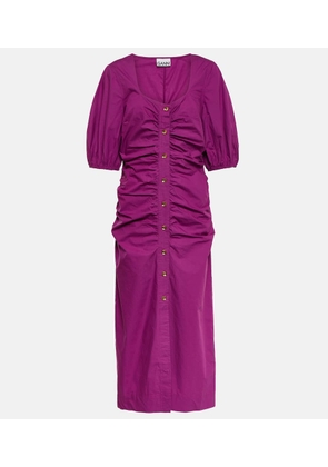 Ganni Ruched cotton poplin midi dress