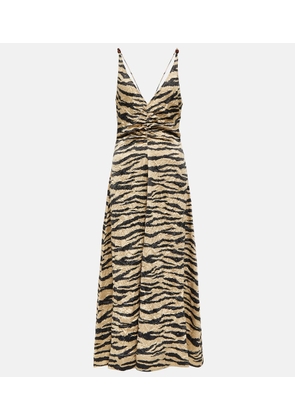 Ganni Printed satin slip midi dress