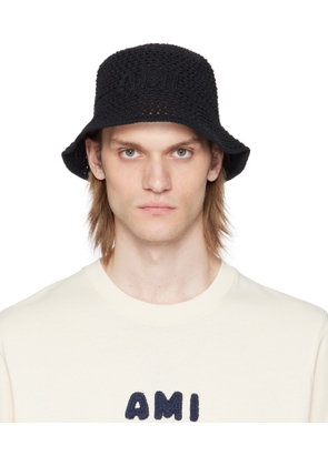 AMI Paris Black Knit 'AMI' Patch Bucket Hat