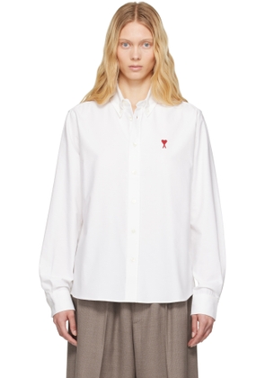 AMI Paris White Cotton Button-Down Ami de Coeur Shirt