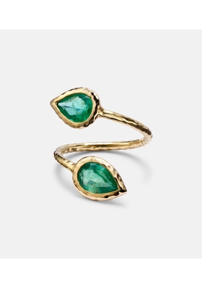 Octavia Elizabeth Moi and Toi 18kt gold ring with emeralds