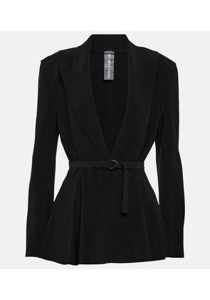 Norma Kamali Belted peplum-hem jersey blazer