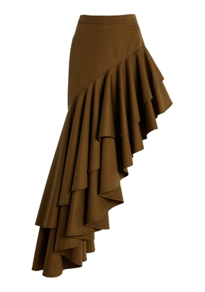 Adam Lippes Cortés Asymmetric Ruffled Cotton Twill Midi Skirt - Moda Operandi
