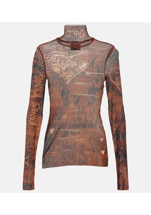 Jean Paul Gaultier x KNWLS printed mesh high-neck top