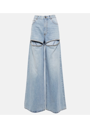 Area Cutout embellished high-rise wide-leg jeans