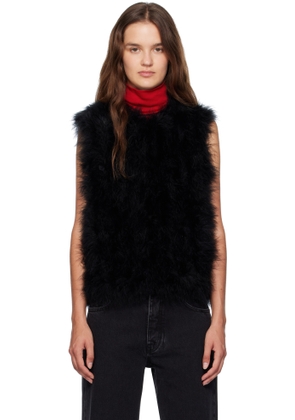Yves Salomon Black Cropped Feather Vest