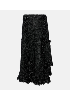 Sacai Fringed flared tweed midi skirt