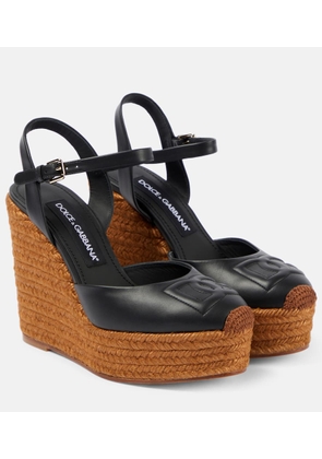Dolce&Gabbana Logo embroidered leather wedge espadrilles