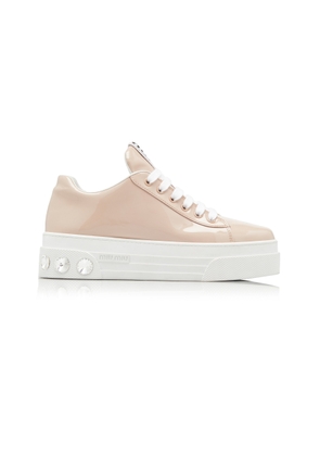 Miu Miu Crystal-Embellished Leather Sneakers - Moda Operandi