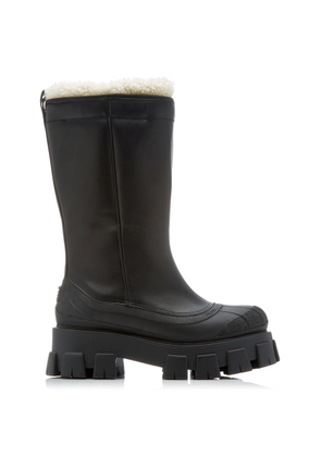 Prada Monolith Shearling-Trimmed Leather Boots - Moda Operandi