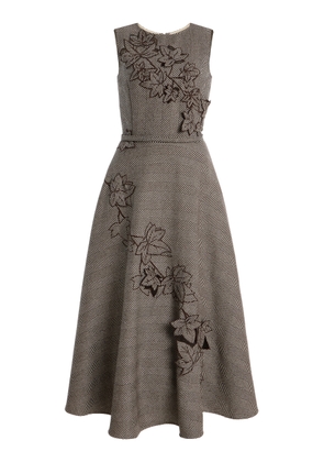 Oscar de la Renta Embroidered Wool-Cashmere Midi Dress - Moda Operandi