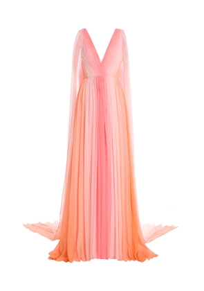 Monique Lhuillier V-Neck Silk Pleated Gown With Streamers - Moda Operandi