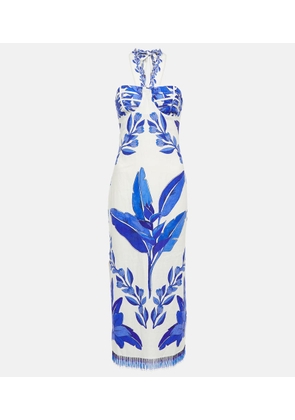 Farm Rio Printed halterneck linen maxi dress