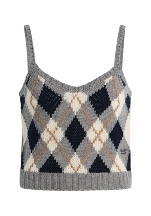 Prada Cropped Argyle Knit Wool Tank Top - Moda Operandi